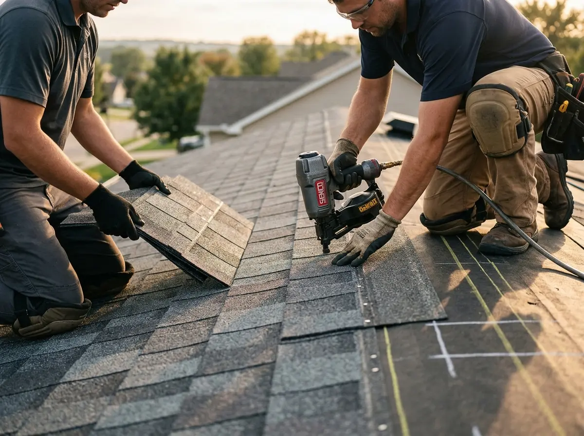 Professional roofer working on a residential roof in Swansea